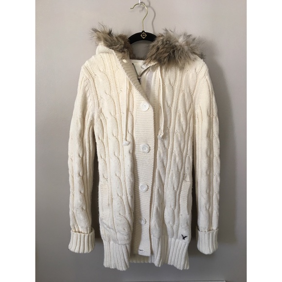 American Eagle Fur Hood Lined Sweater 